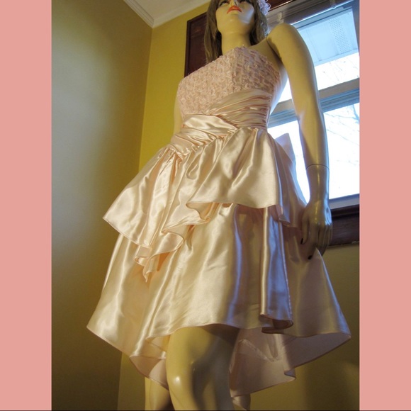 VTG 80s PROM QUEEN Pink Satin Ruffle Party Minidress ZUM ZUM - Picture 1 of 7